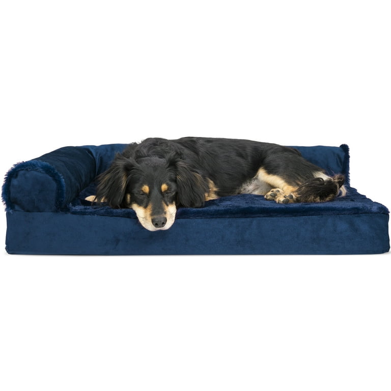 Large Furhaven Orthopedic Pet Bed for Dogs and Cats Stone Gray Water-Resistant Indoor-Outdoor Oxford Polycanvas Logo Print with Removable Washable Cover